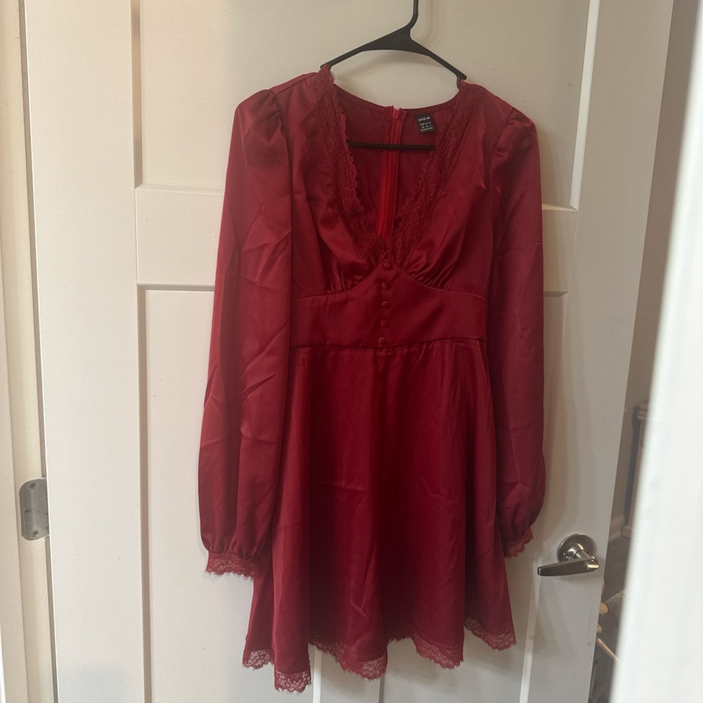 SHEIN Vibrant Red Lace Trim Dress